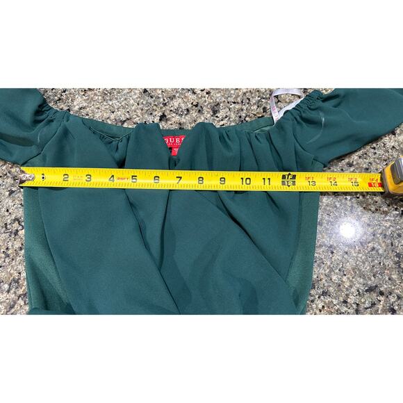 GUESS Bodysuit Blouse XS Green Long Sleeve Off Shoulder Y2K Minimalist Coquette - Picture 5 of 5